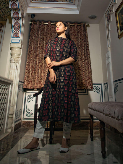 befashionate Black Cotton Flex A Line Kurta - befashionate