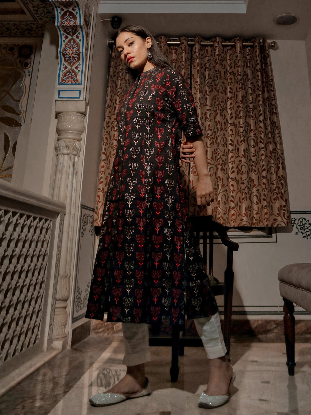 befashionate Black Cotton Flex A Line Kurta - befashionate