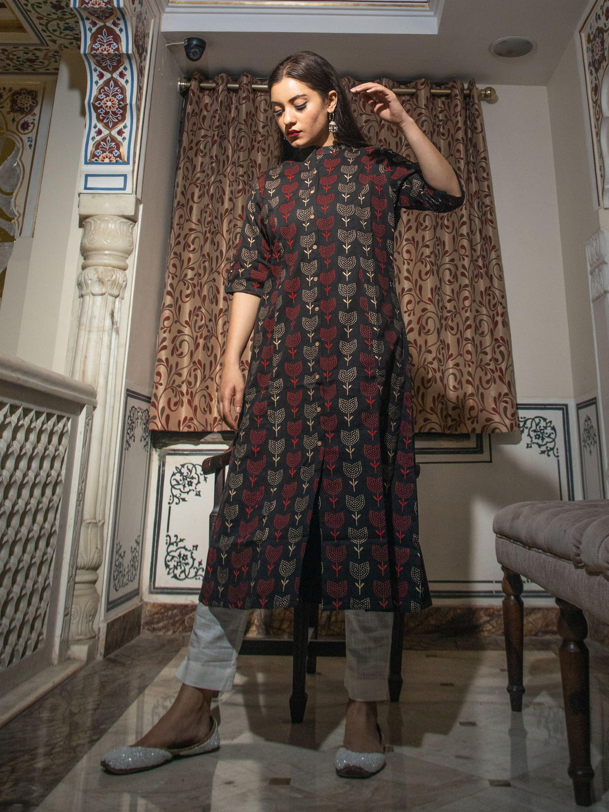 befashionate Black Cotton Flex A Line Kurta - befashionate