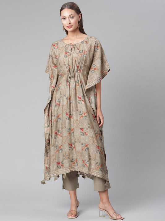 Grey Rayon Kaftan Pant Set For Women