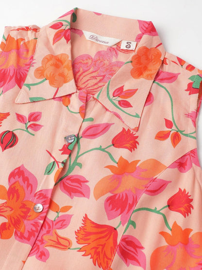 Party Wear Rayon Peach A-Line Floral Printed Midi Dress
