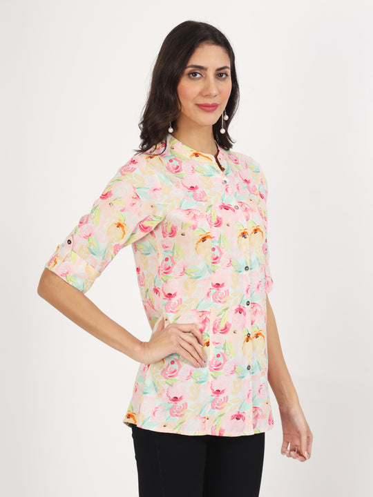 Ethnic Green Floral Printed Rayon Top