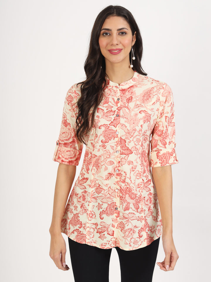 Ethnic Cream Floral Printed Rayon Top