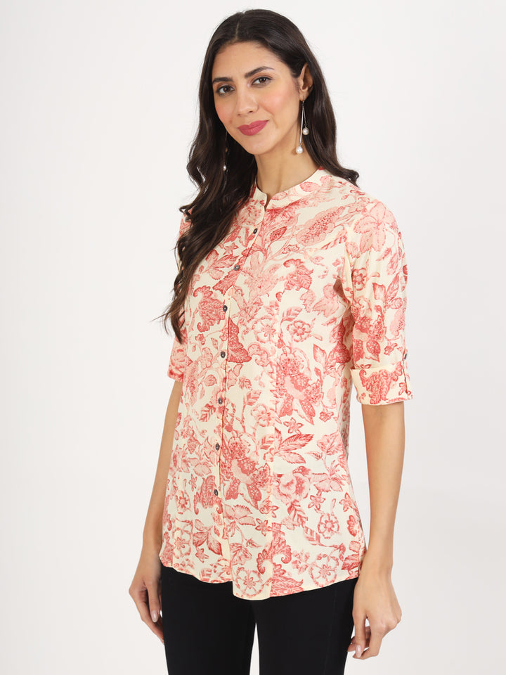 Ethnic Cream Floral Printed Rayon Top