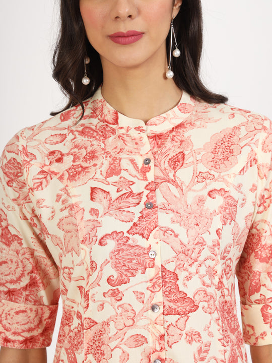 Ethnic Cream Floral Printed Rayon Top