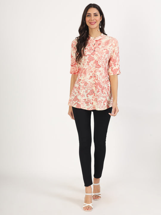 Ethnic Cream Floral Printed Rayon Top