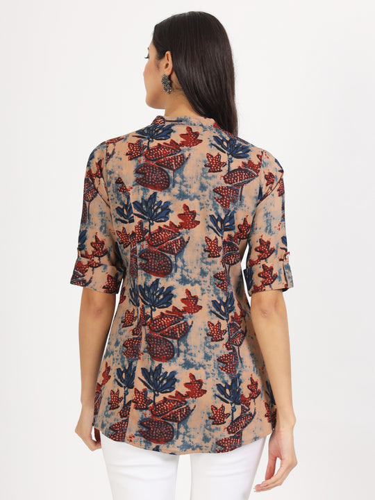 Beige Multi Floral Printed Rayon Top