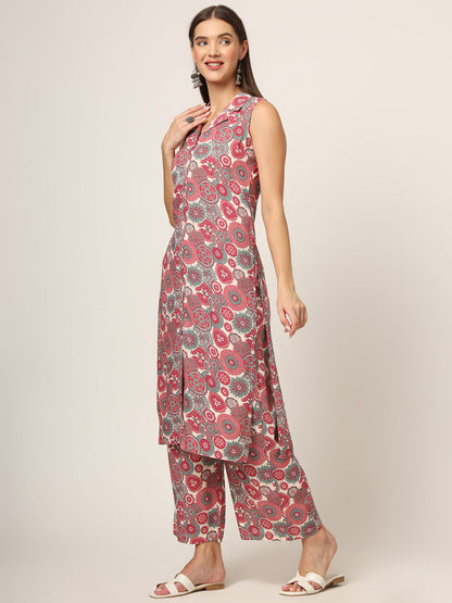 Maroon Printed Rayon Fabric Straight Kurta