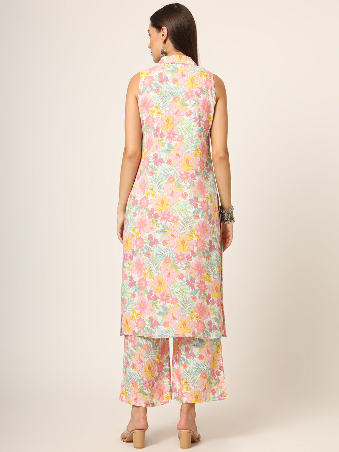 Pink Printed Rayon Fabric Straight Kurta