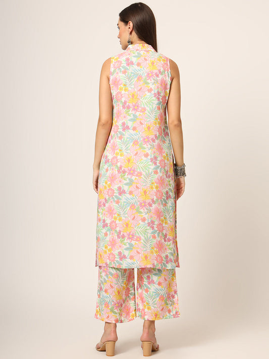 Pink Printed Rayon Fabric Straight Kurta