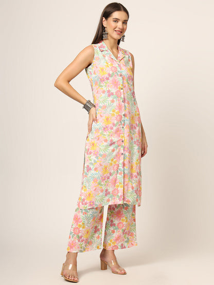 Pink Printed Rayon Fabric Straight Kurta