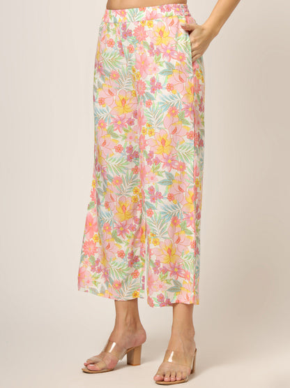Pink Printed Rayon Fabric Straight Kurta