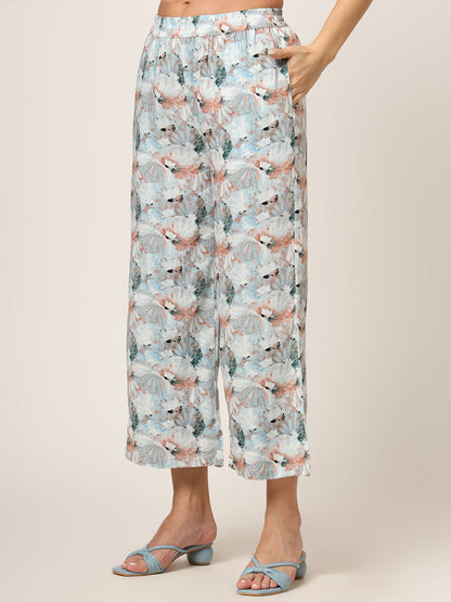 Sky Blue Printed Rayon Fabric Straight Kurta
