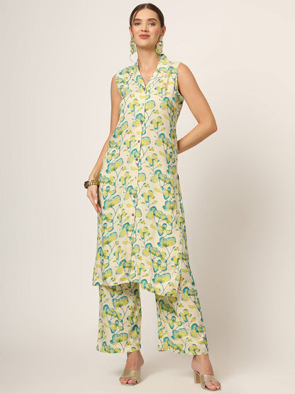Cream Printed Rayon Fabric Straight Kurta