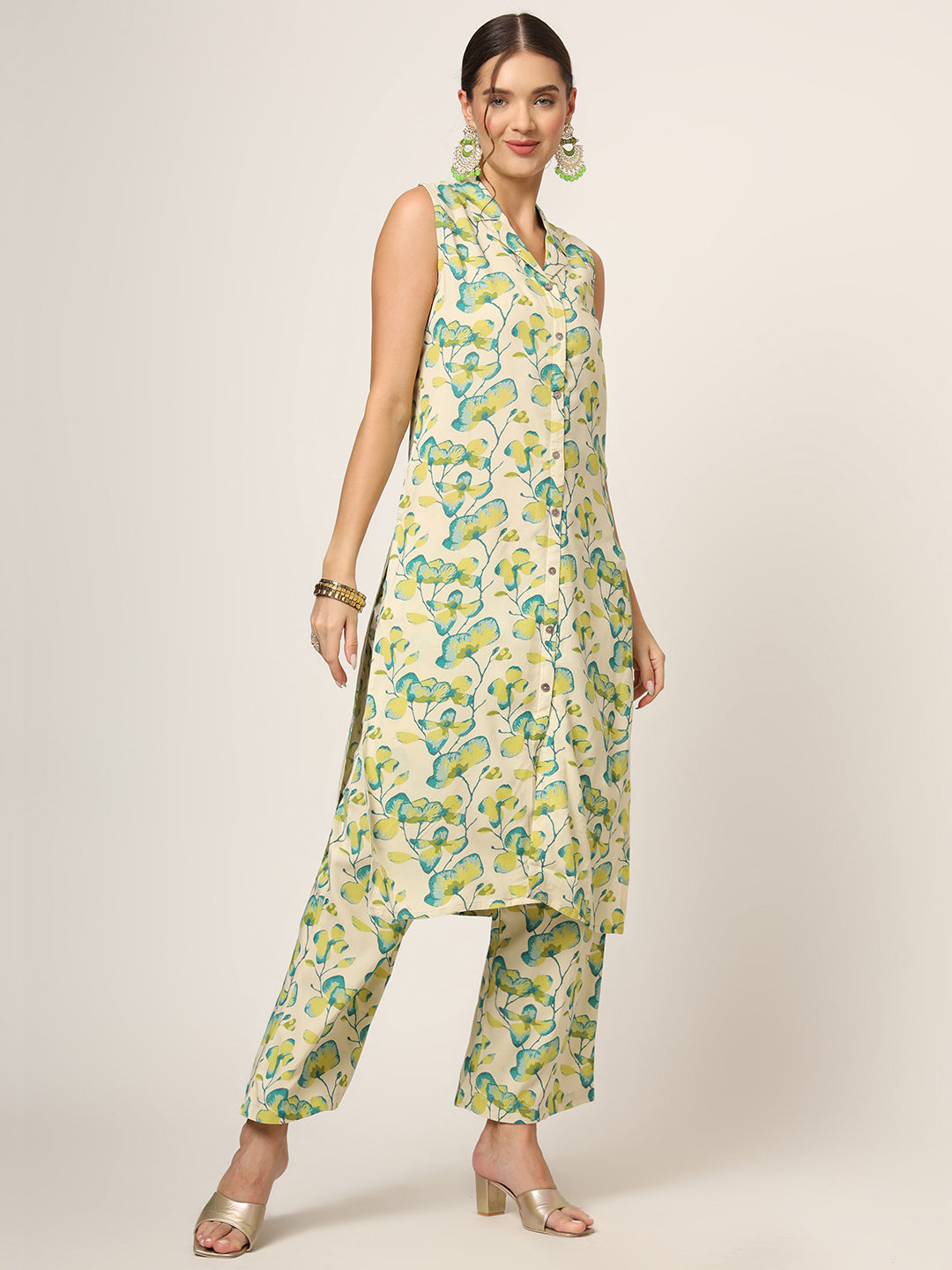 Cream Printed Rayon Fabric Straight Kurta