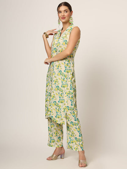 Cream Printed Rayon Fabric Straight Kurta