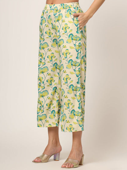Cream Printed Rayon Fabric Straight Kurta