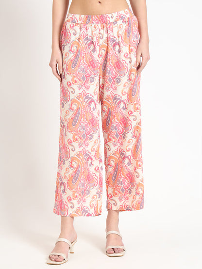 Cream Floral Print Rayon Fabric Co-ord set