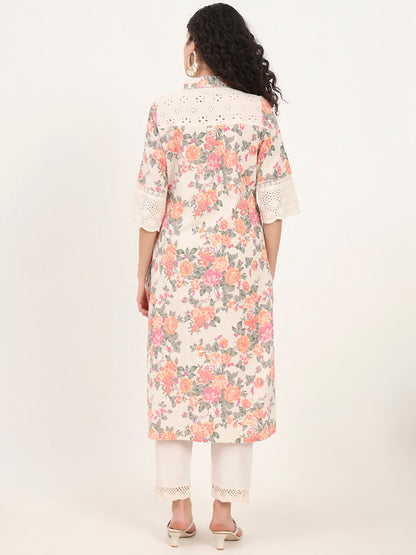BeFashionate Pink Floral Printed Cotton Kurta