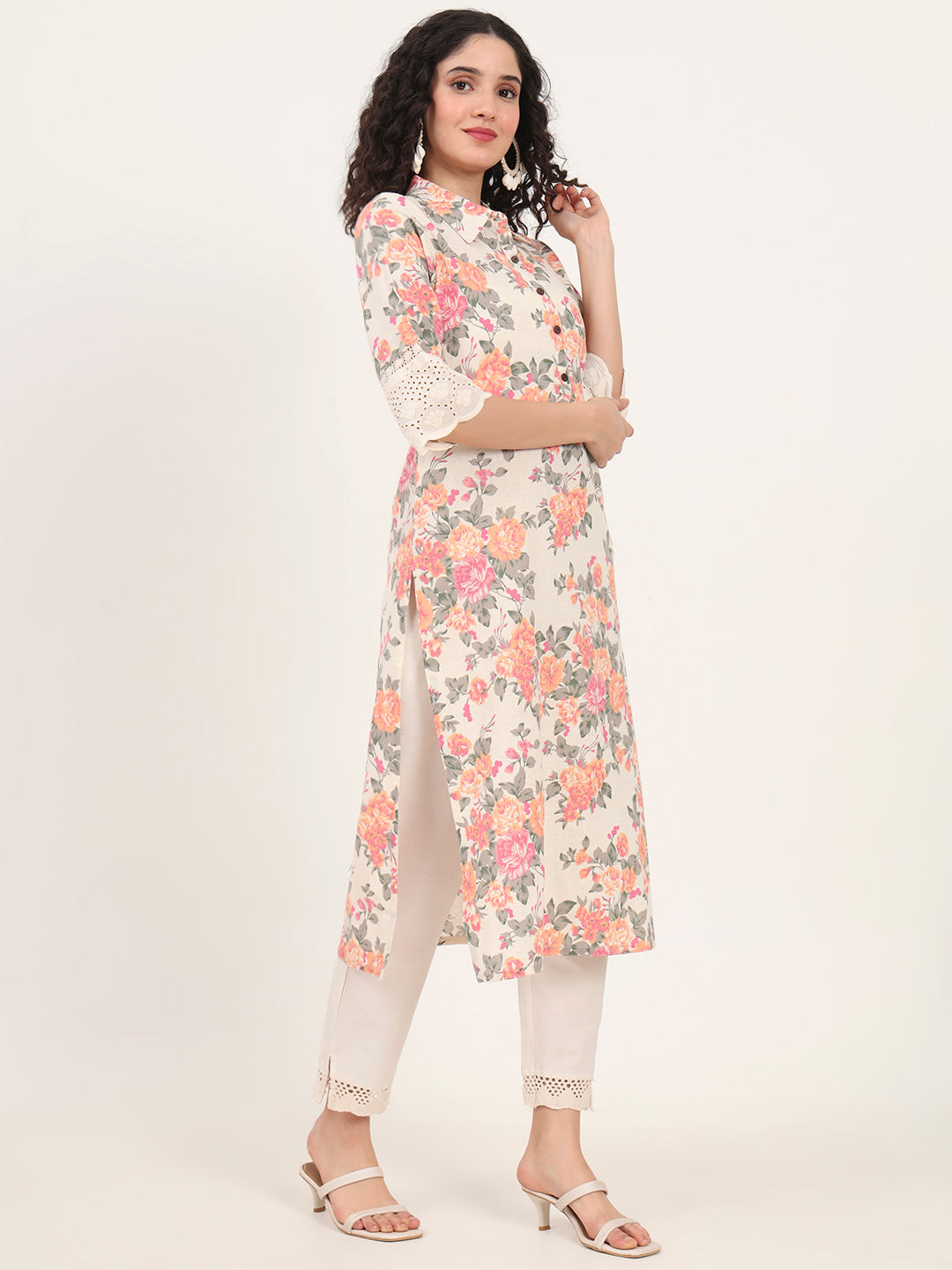 BeFashionate Pink Floral Printed Cotton Kurta