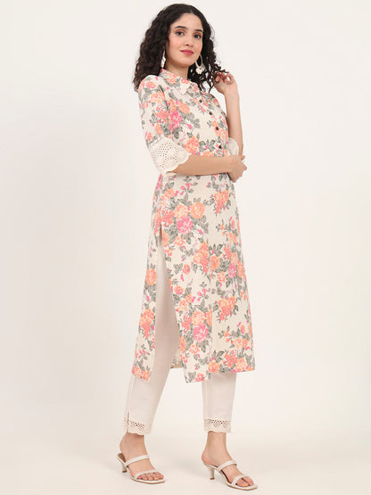 BeFashionate Pink Floral Printed Cotton Kurta
