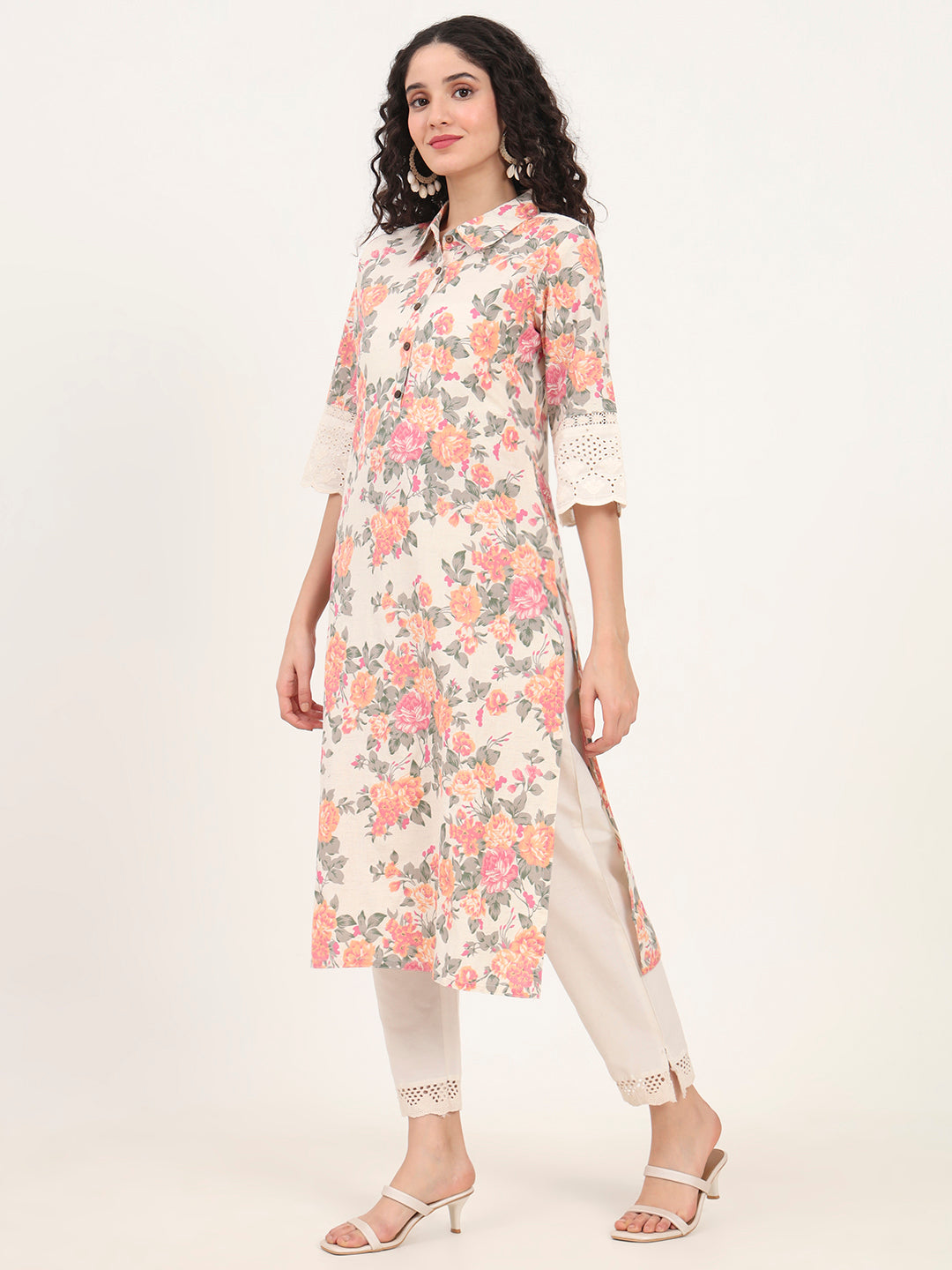 BeFashionate Pink Floral Printed Cotton Kurta