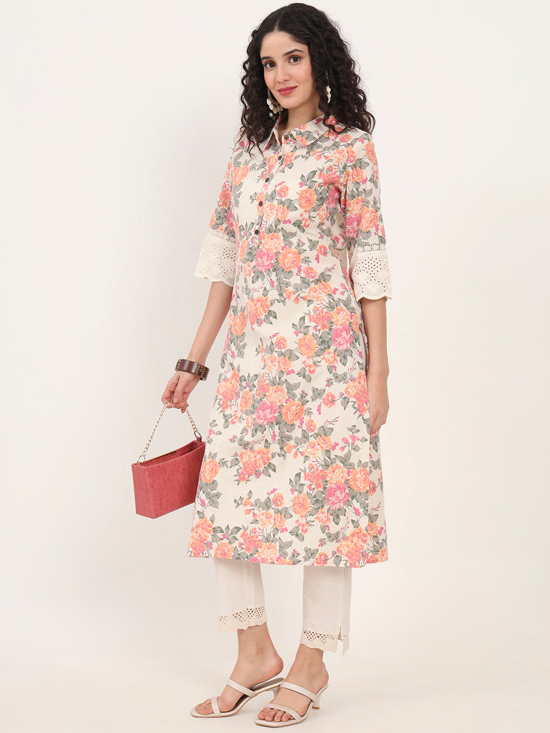 BeFashionate Pink Floral Printed Cotton Kurta