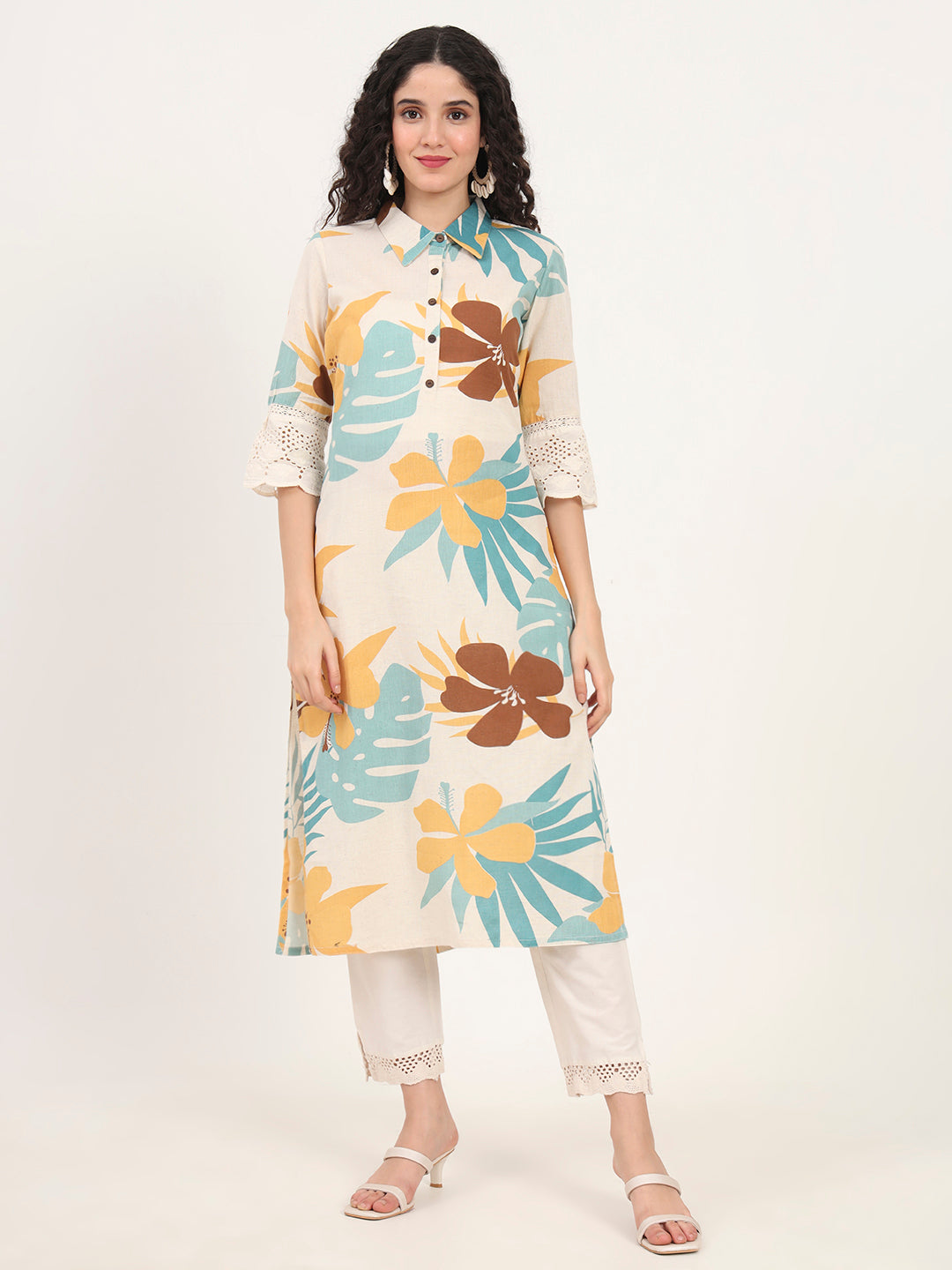 Befashionate Teal Floral Printed Cotton Kurta