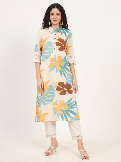 Befashionate Teal Floral Printed Cotton Kurta