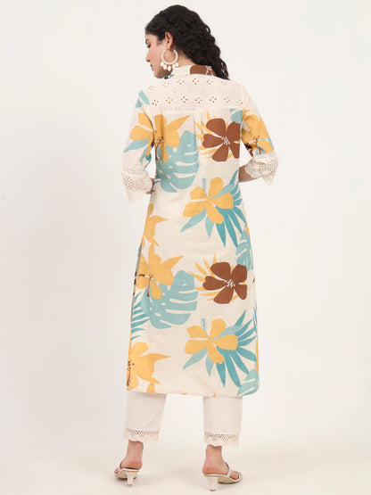 Befashionate Teal Floral Printed Cotton Kurta