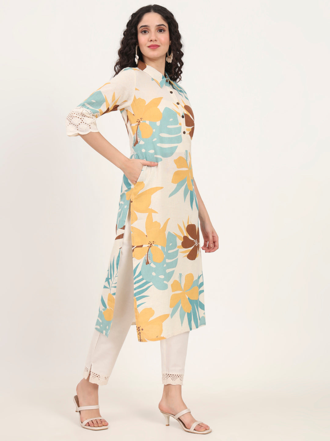Befashionate Teal Floral Printed Cotton Kurta