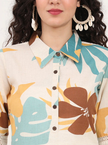 Befashionate Teal Floral Printed Cotton Kurta