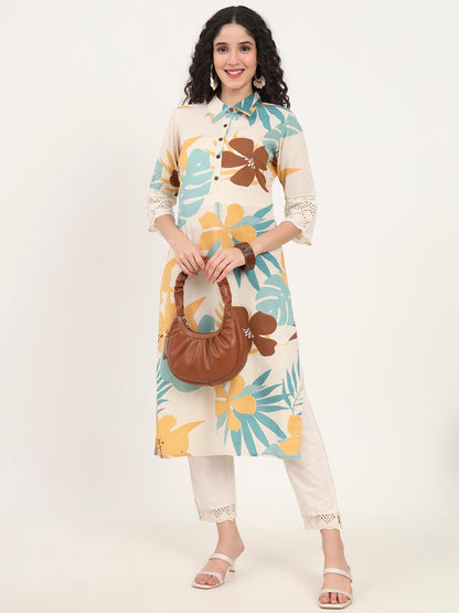 Befashionate Teal Floral Printed Cotton Kurta