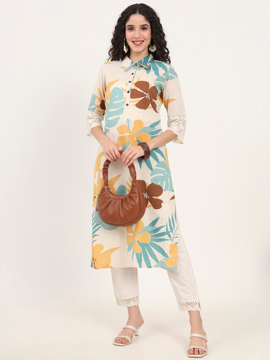 Befashionate Teal Floral Printed Cotton Kurta