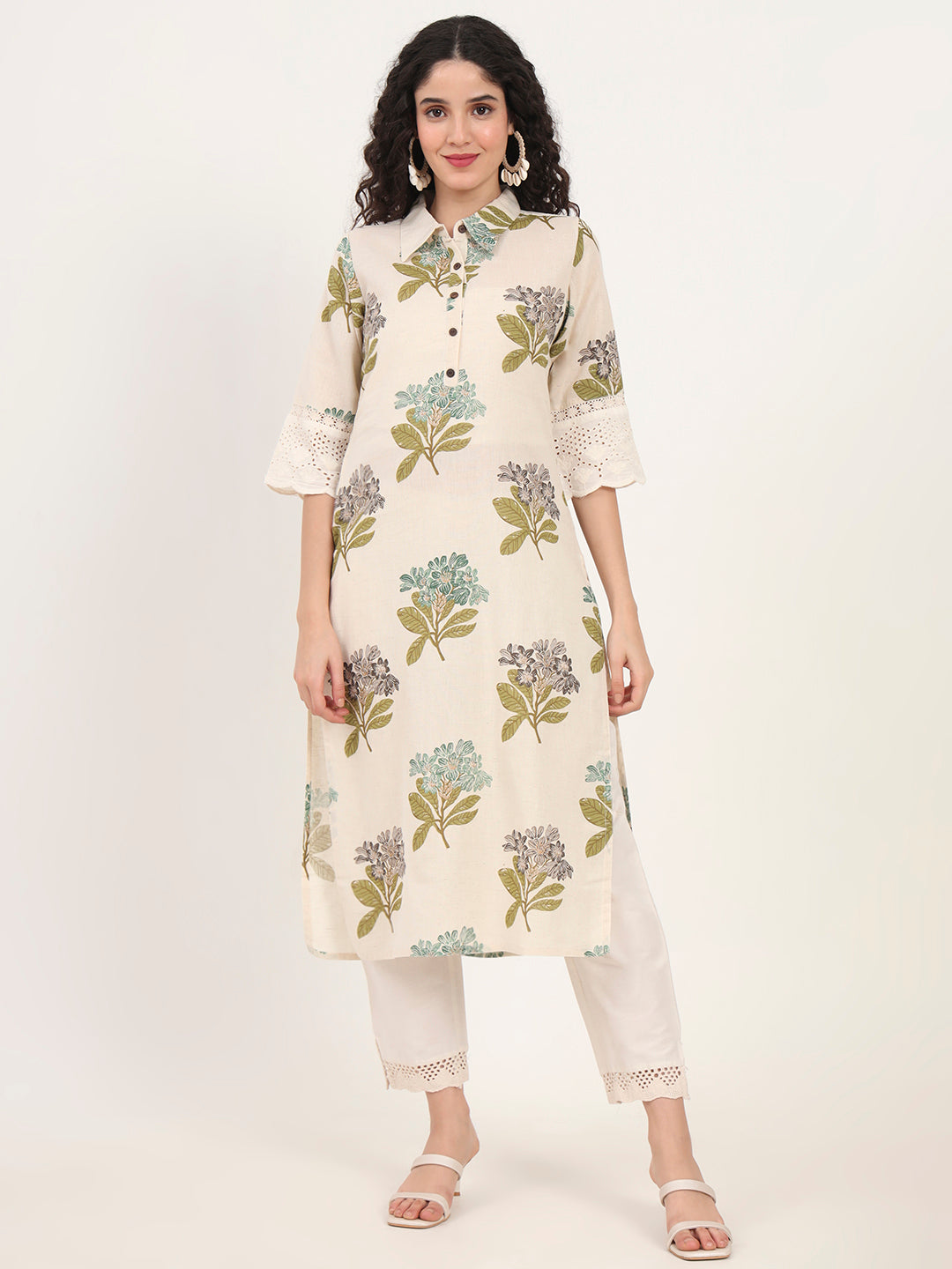 BeFashionate Green Floral Printed Cotton Kurta