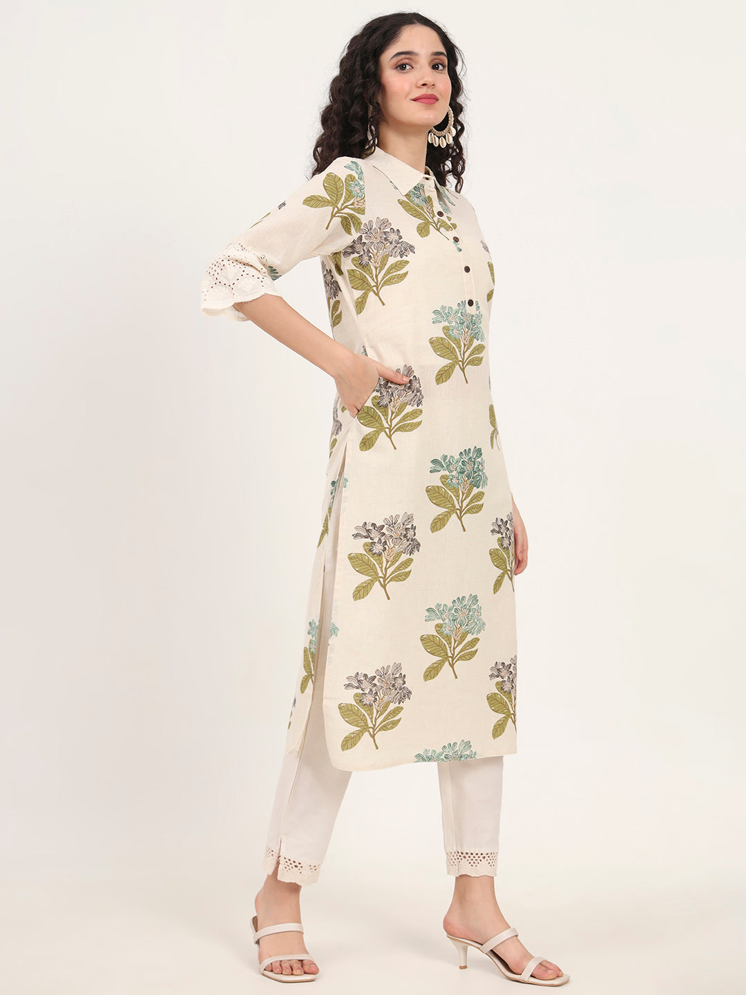 BeFashionate Green Floral Printed Cotton Kurta