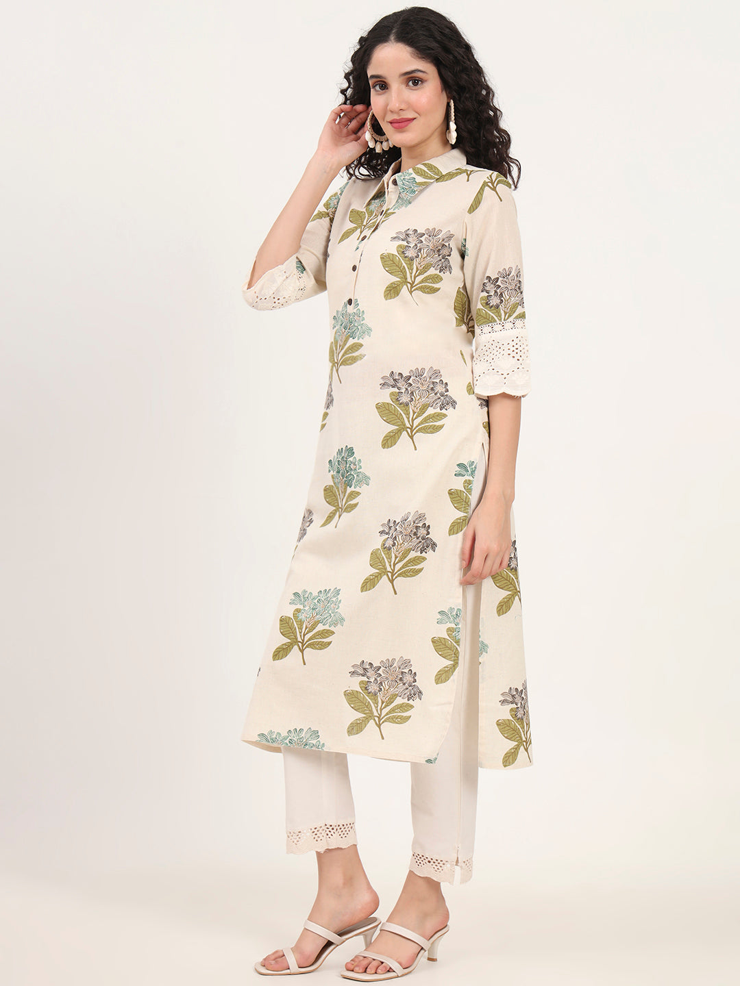 BeFashionate Green Floral Printed Cotton Kurta