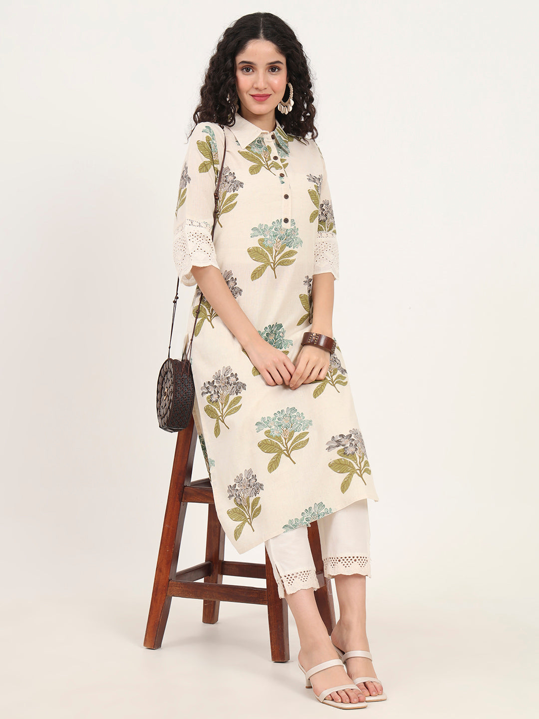BeFashionate Green Floral Printed Cotton Kurta