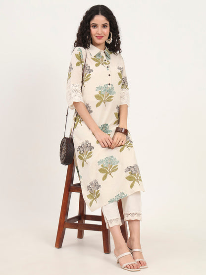 BeFashionate Green Floral Printed Cotton Kurta