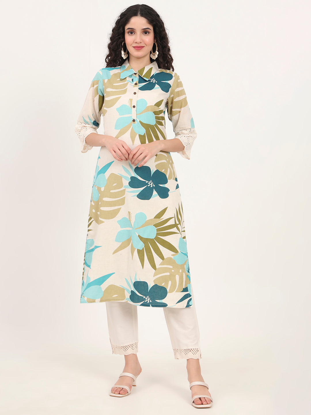 BeFashionate Blue Floral Printed Cotton Kurta