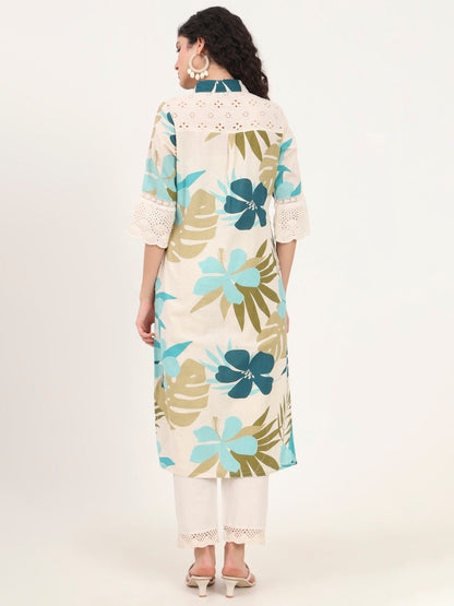 BeFashionate Blue Floral Printed Cotton Kurta