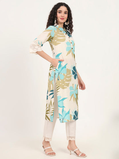 BeFashionate Blue Floral Printed Cotton Kurta