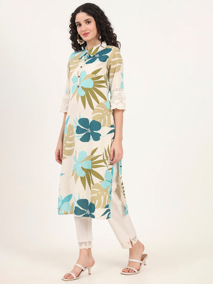 BeFashionate Blue Floral Printed Cotton Kurta