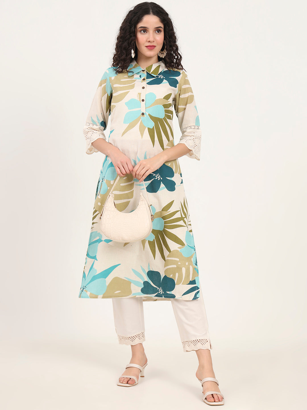 BeFashionate Blue Floral Printed Cotton Kurta