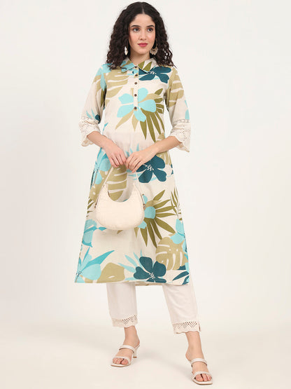 BeFashionate Blue Floral Printed Cotton Kurta