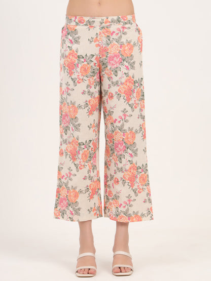 Cream Floral Printed Cotton Kurta Sets