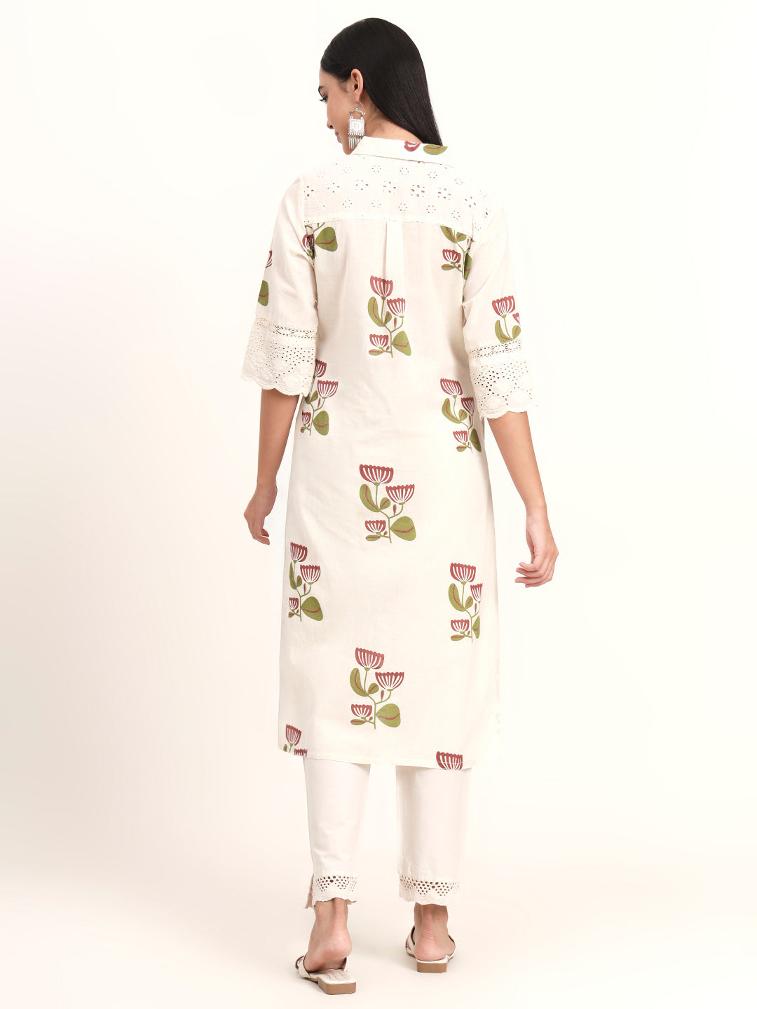 BeFashionate Off White Floral Cotton A-Line Kurta