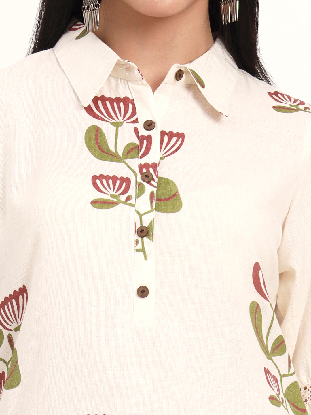 BeFashionate Off White Floral Cotton A-Line Kurta
