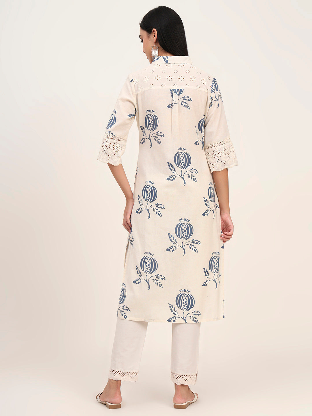 BeFashionate Off White Floral Cotton A-Line Kurta