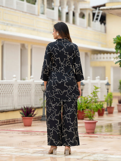 Muslin Black Printed Co-ords Sets